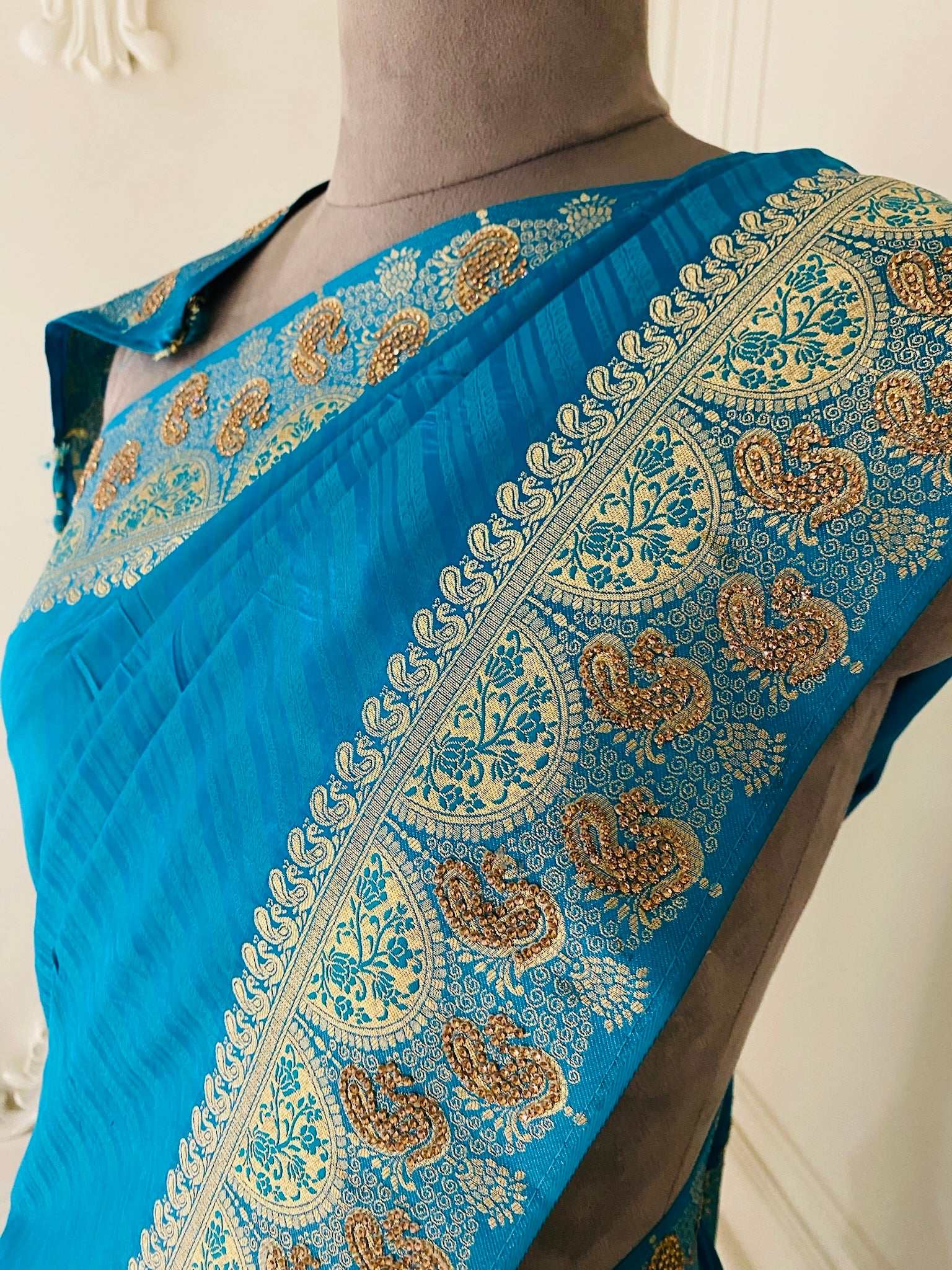 Peacock Blue Dual Tone Soft Silk Saree