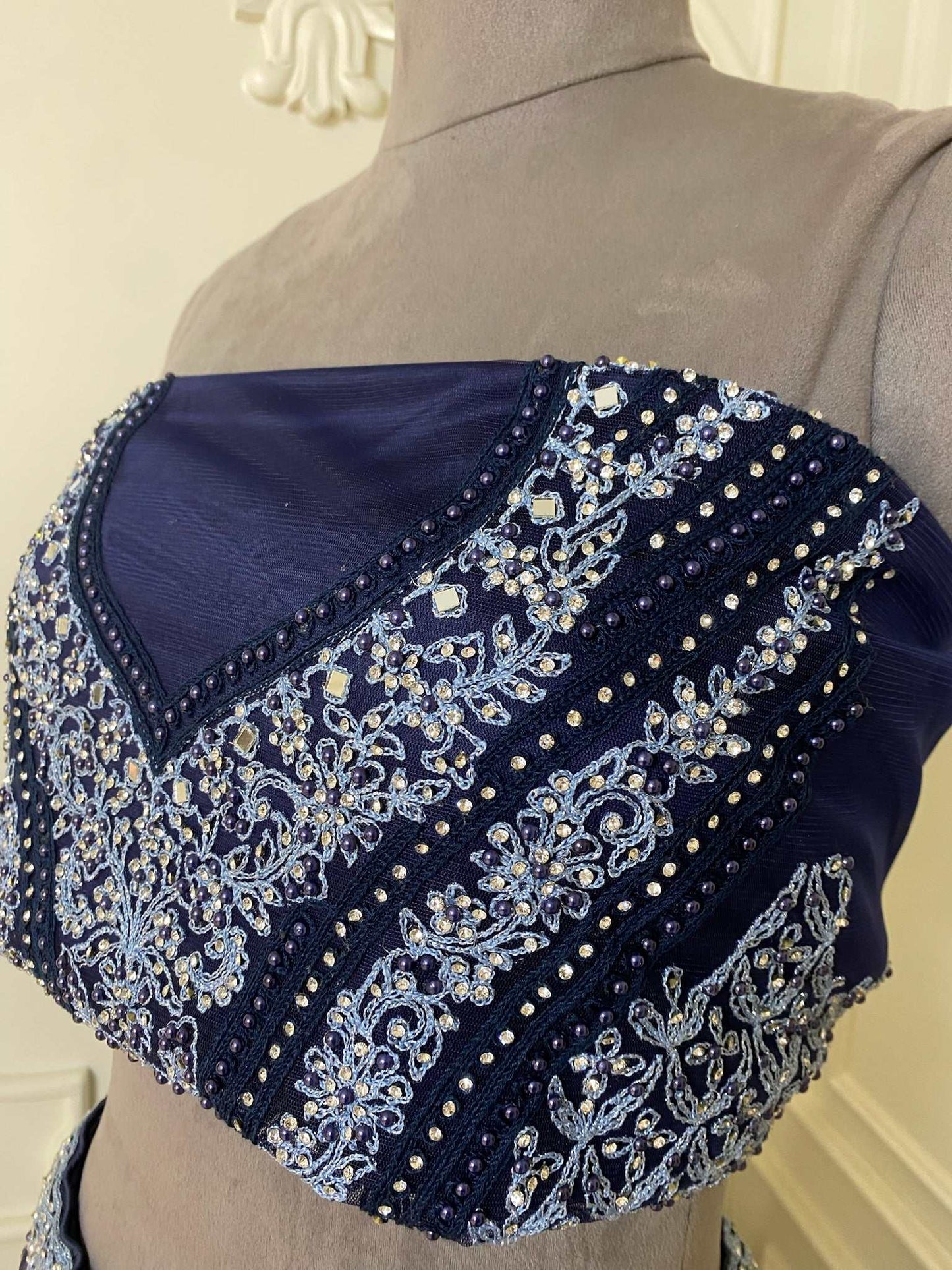 Dark Blue Net Lehenga