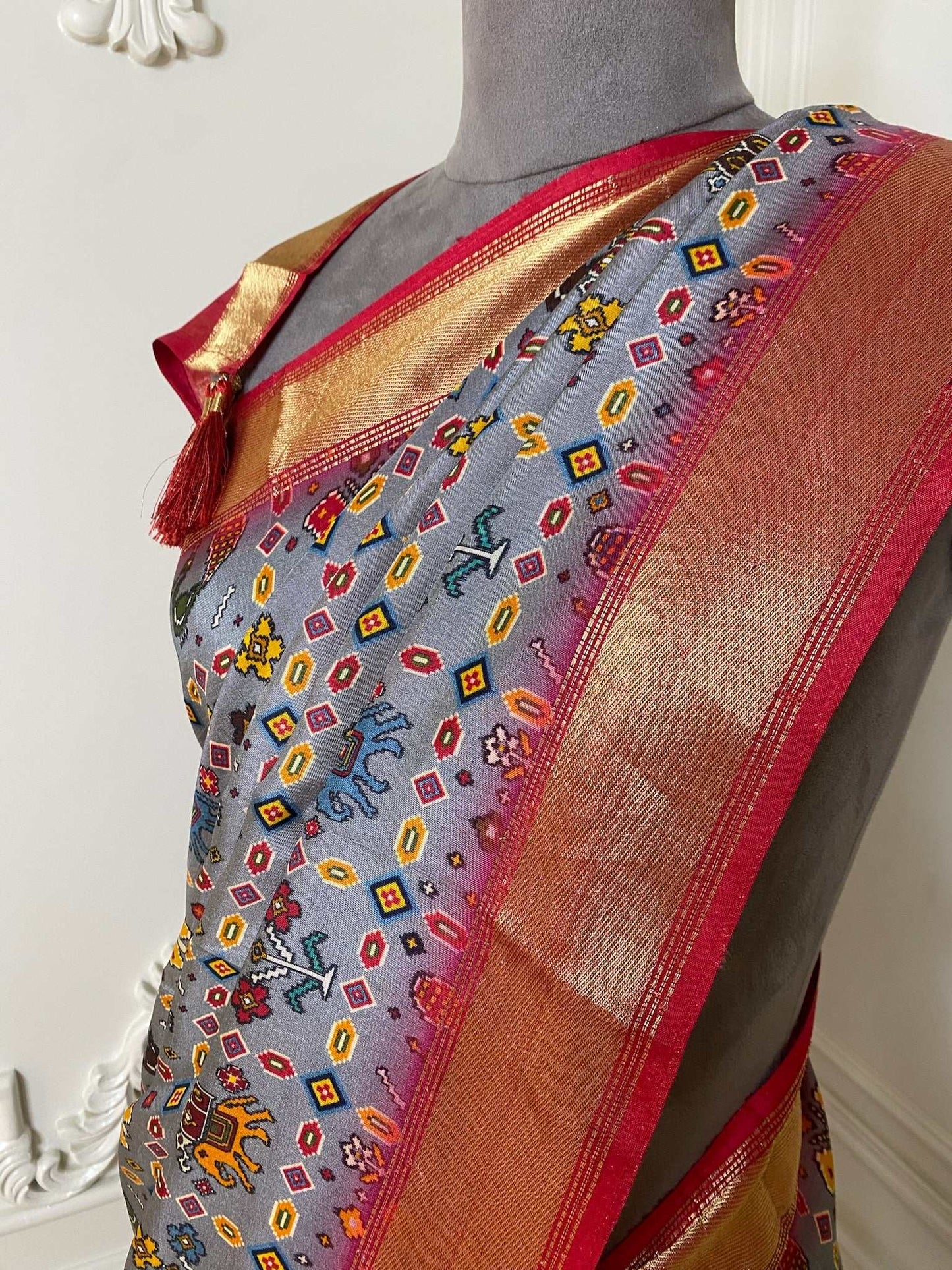 Grey Patola Print Saree