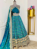 Rama Green Soft silk Banarasi Lehenga with Intricate Zari Work
