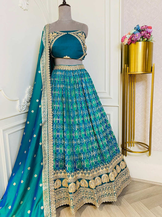 Rama Green Soft silk Banarasi Lehenga with Intricate Zari Work