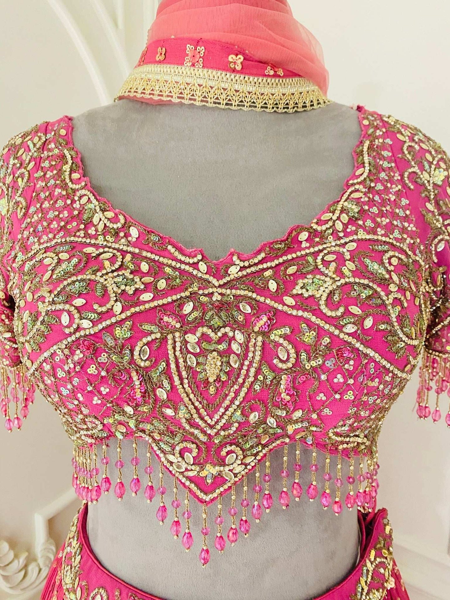 ENCHANTING MAGENTA GEORGETTE LEHENGA WITH MOTI, ZARKAN & ZARI WORK