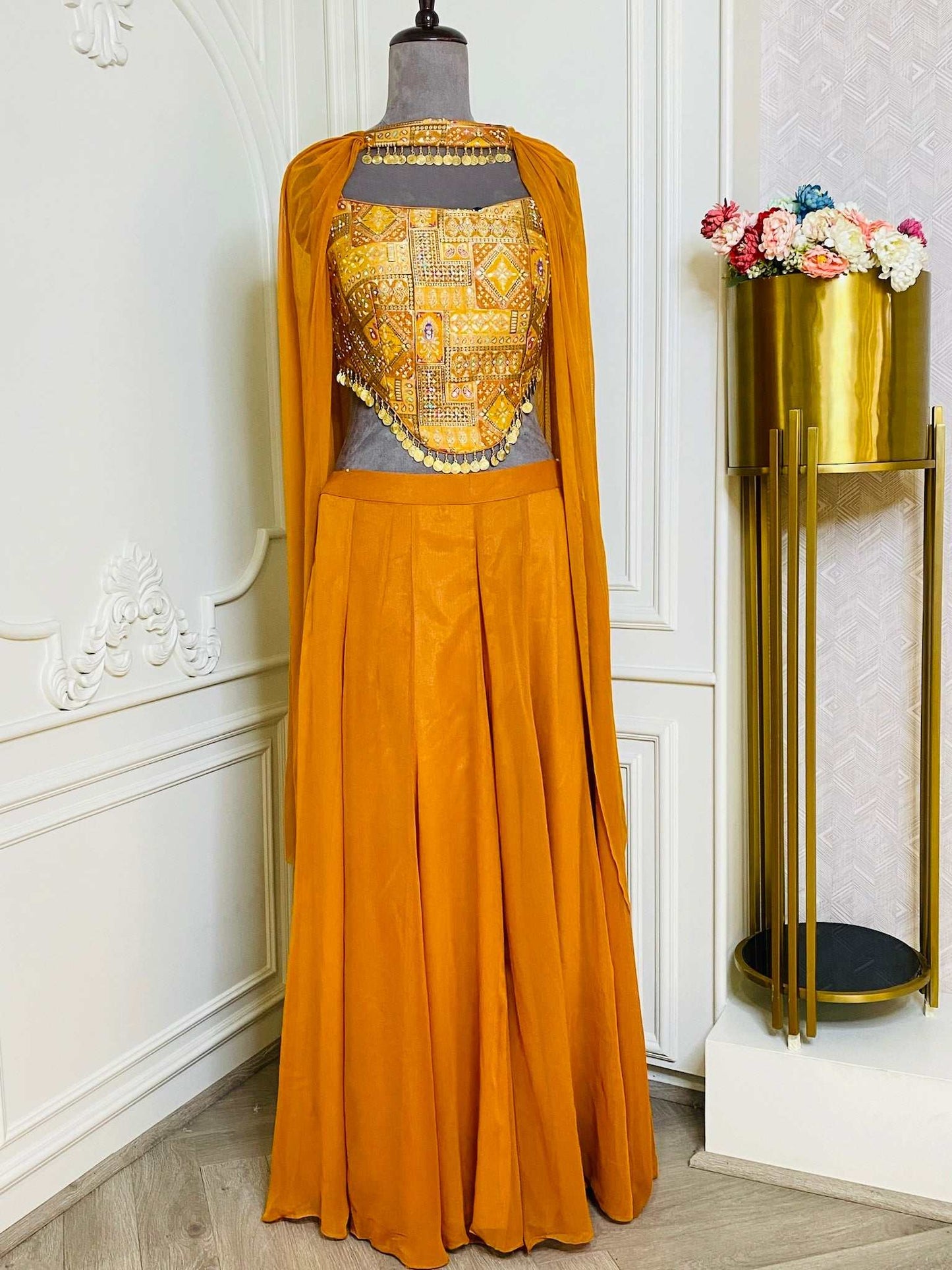 Mustard Georgette Sharara Set