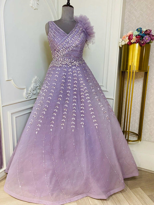 Levendar Hand Work Gown