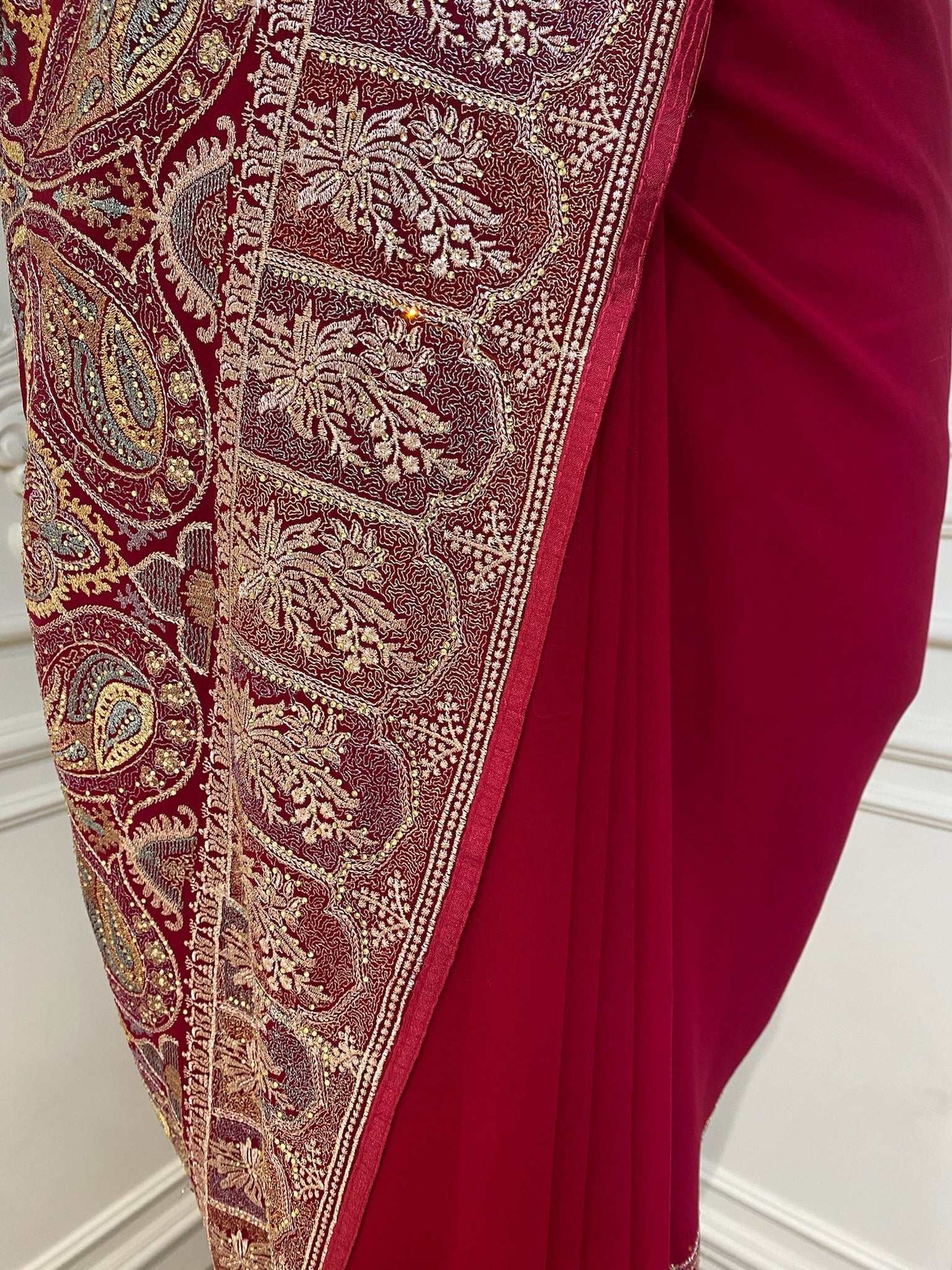 Rani pink zariwork art silk saree