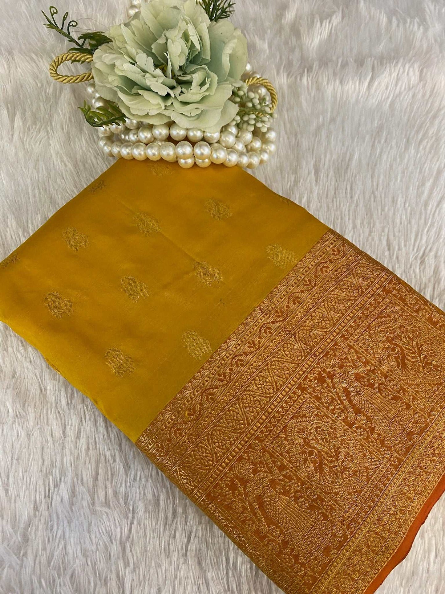 Mustard Zariwork Pure Silk Saree