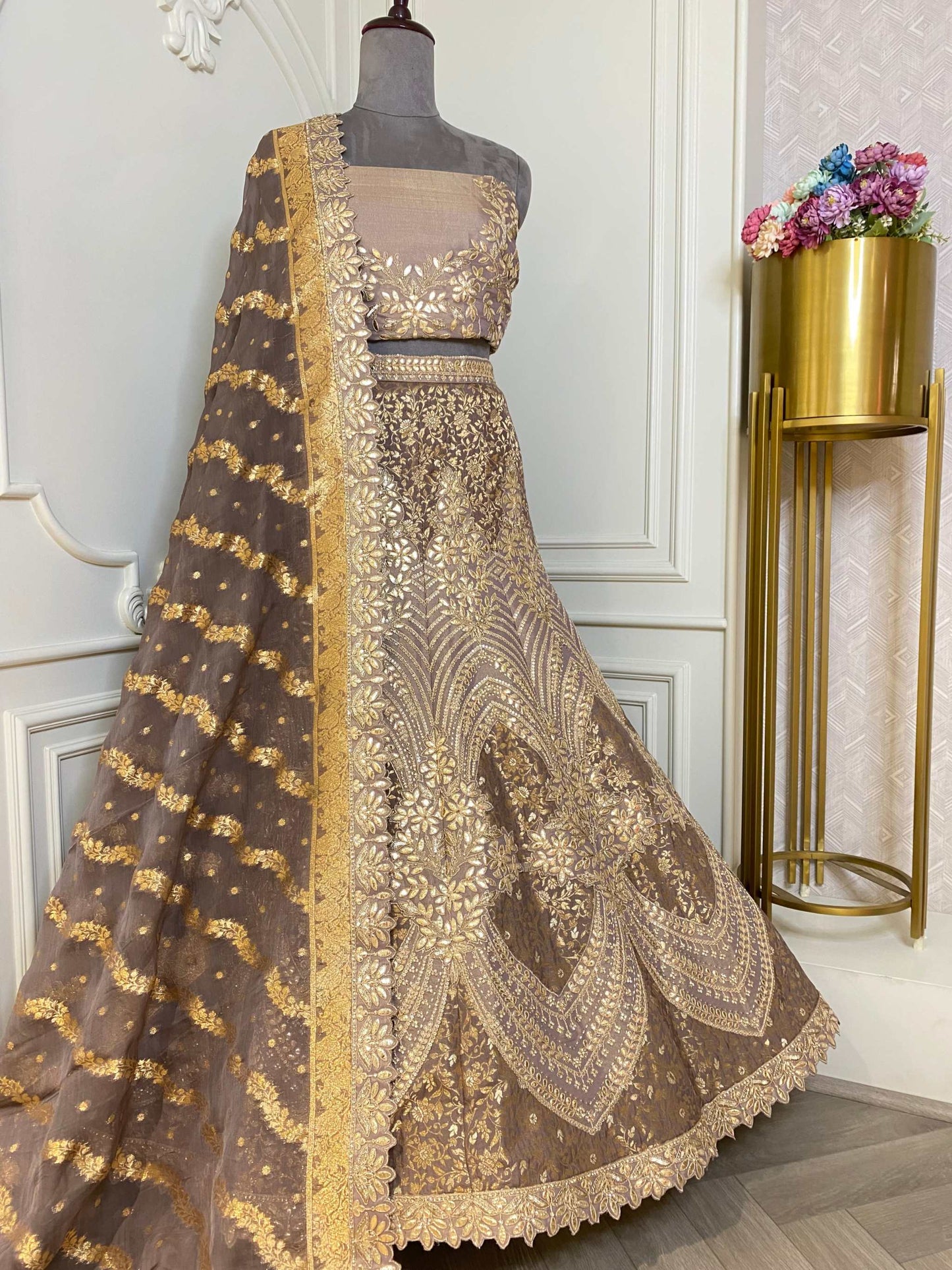 Rose gold silk lehenga