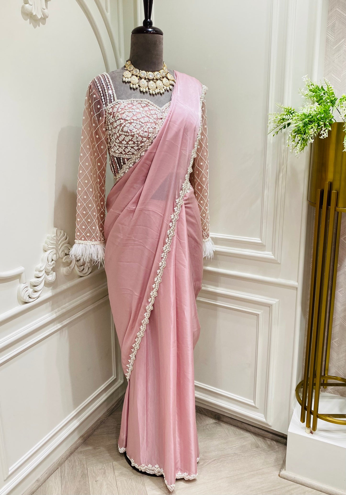 organza saree hand work with readymade blouse