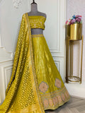 Olive green Silk lehenga