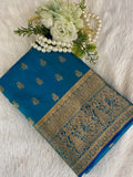 Peacock Blue Zariwork Silk Saree