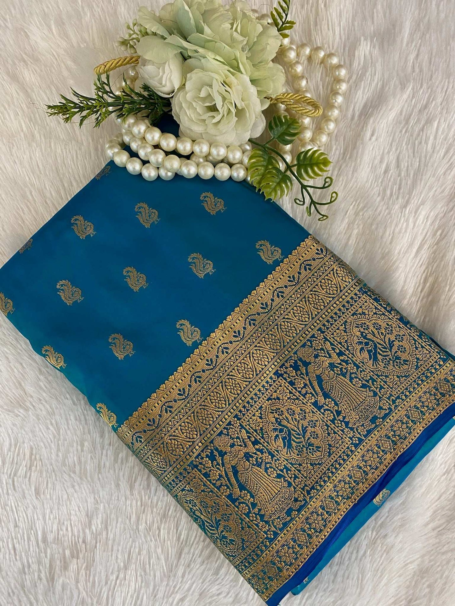Peacock Blue Zariwork Silk Saree