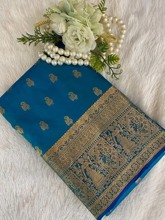 Peacock Blue Zariwork Silk Saree