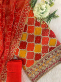 Rani Pink Stonework Semi Crepe Unstitched Salwar Suit