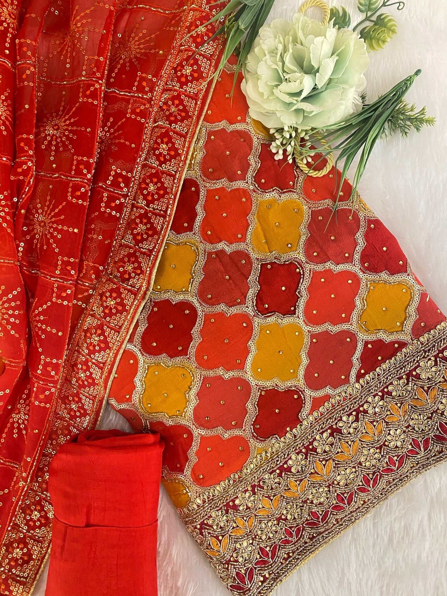 Suits Rani Pink Stonework Semi Crepe Unstitched Salwar Suit