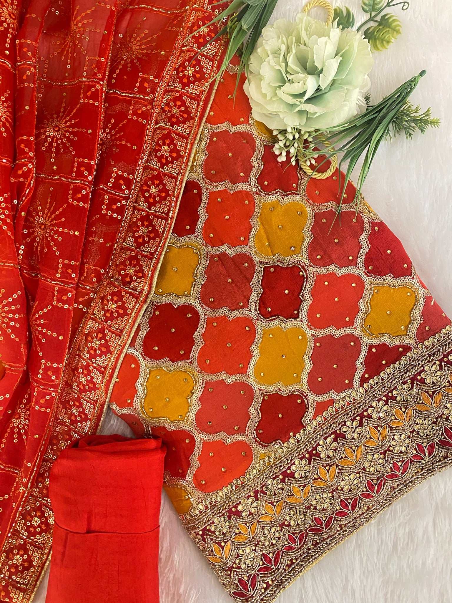 Suits Rani Pink Stonework Semi Crepe Unstitched Salwar Suit