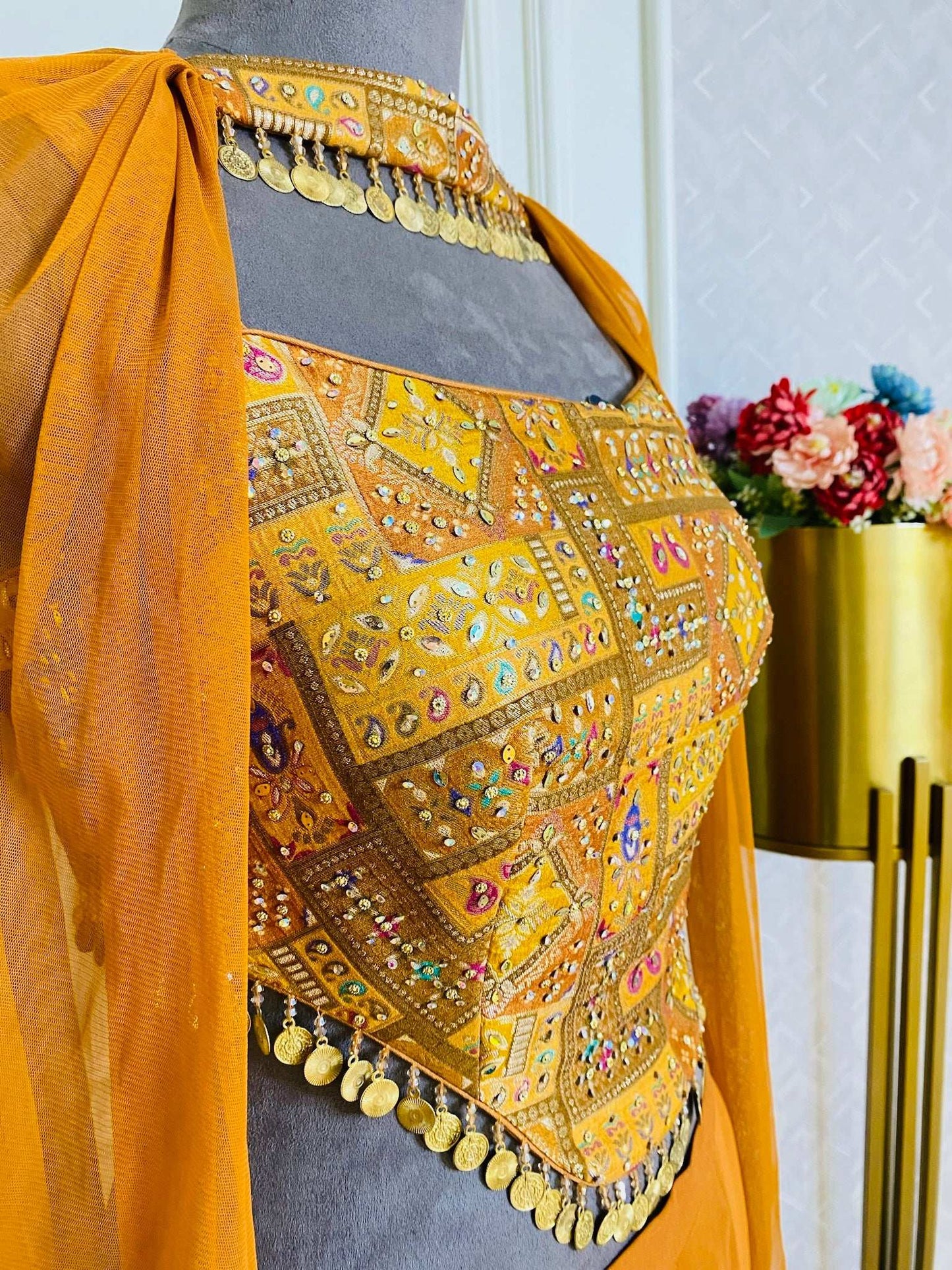 Mustard Georgette Sharara Set