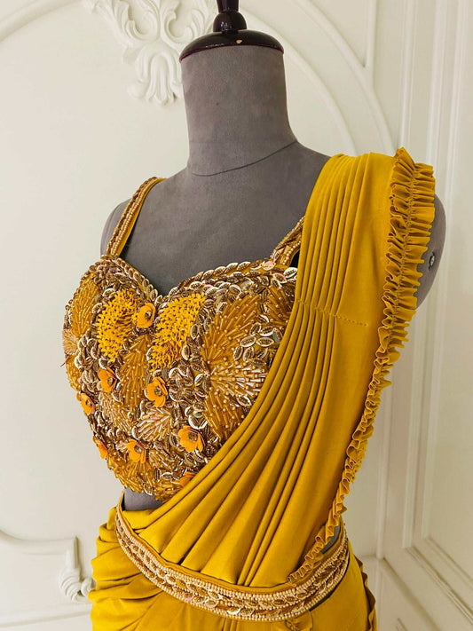 Dijon yellow Ready to wear saree
