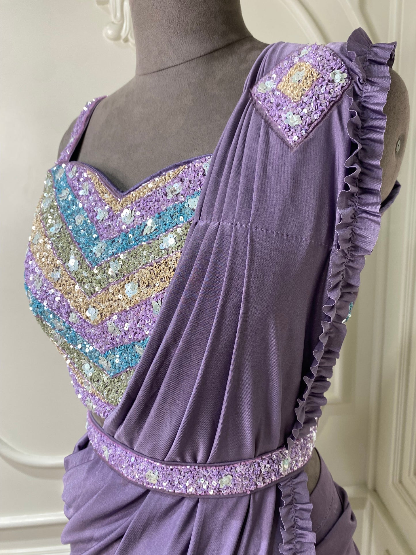 lilac ready to wear saree