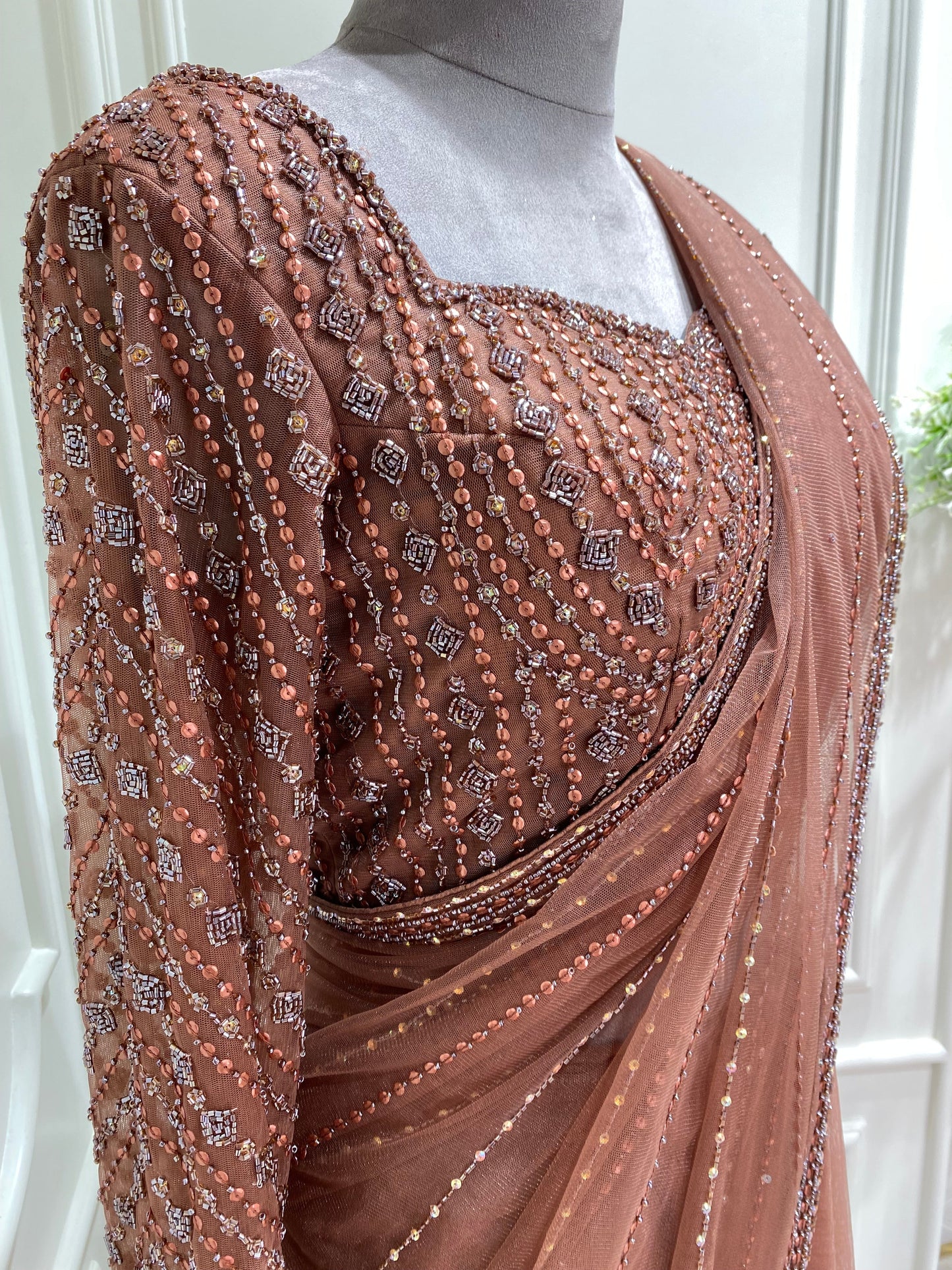 Net saree hand work with readymade blouse
