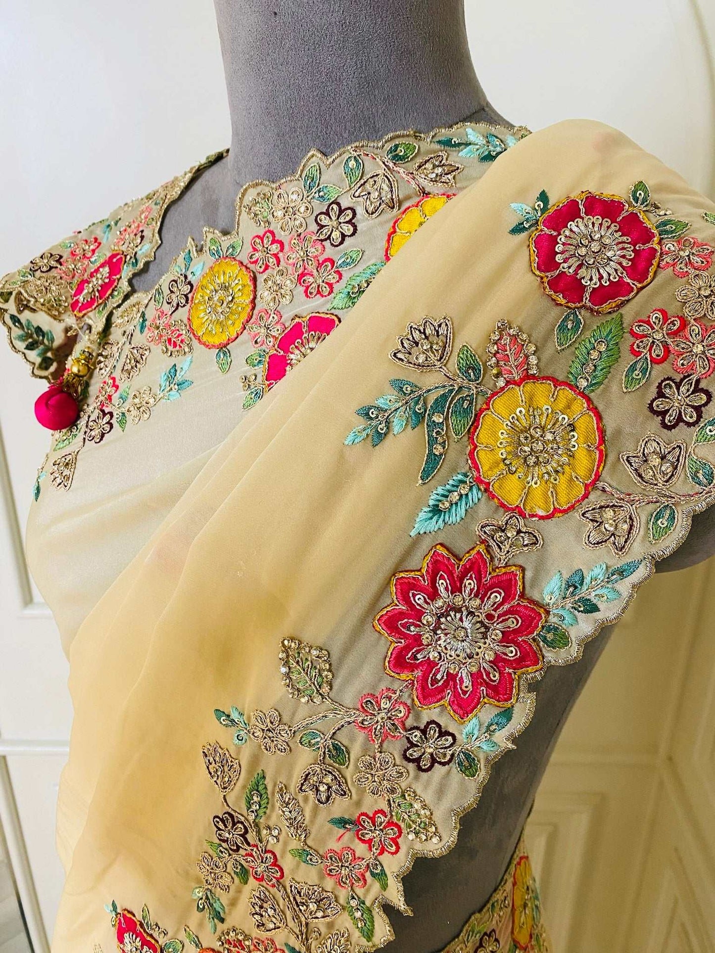 Ivory Multi Work Orgenza Saree