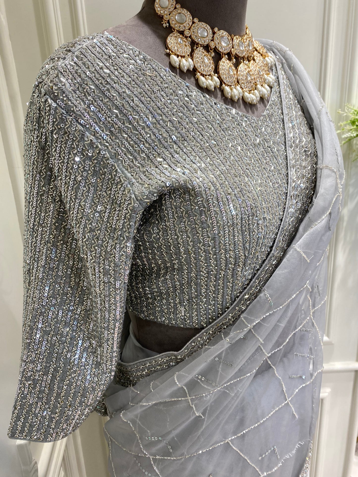 Organza saree hand work with readymade baluja