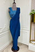Lycra Teal blue Ready To Wear Saree