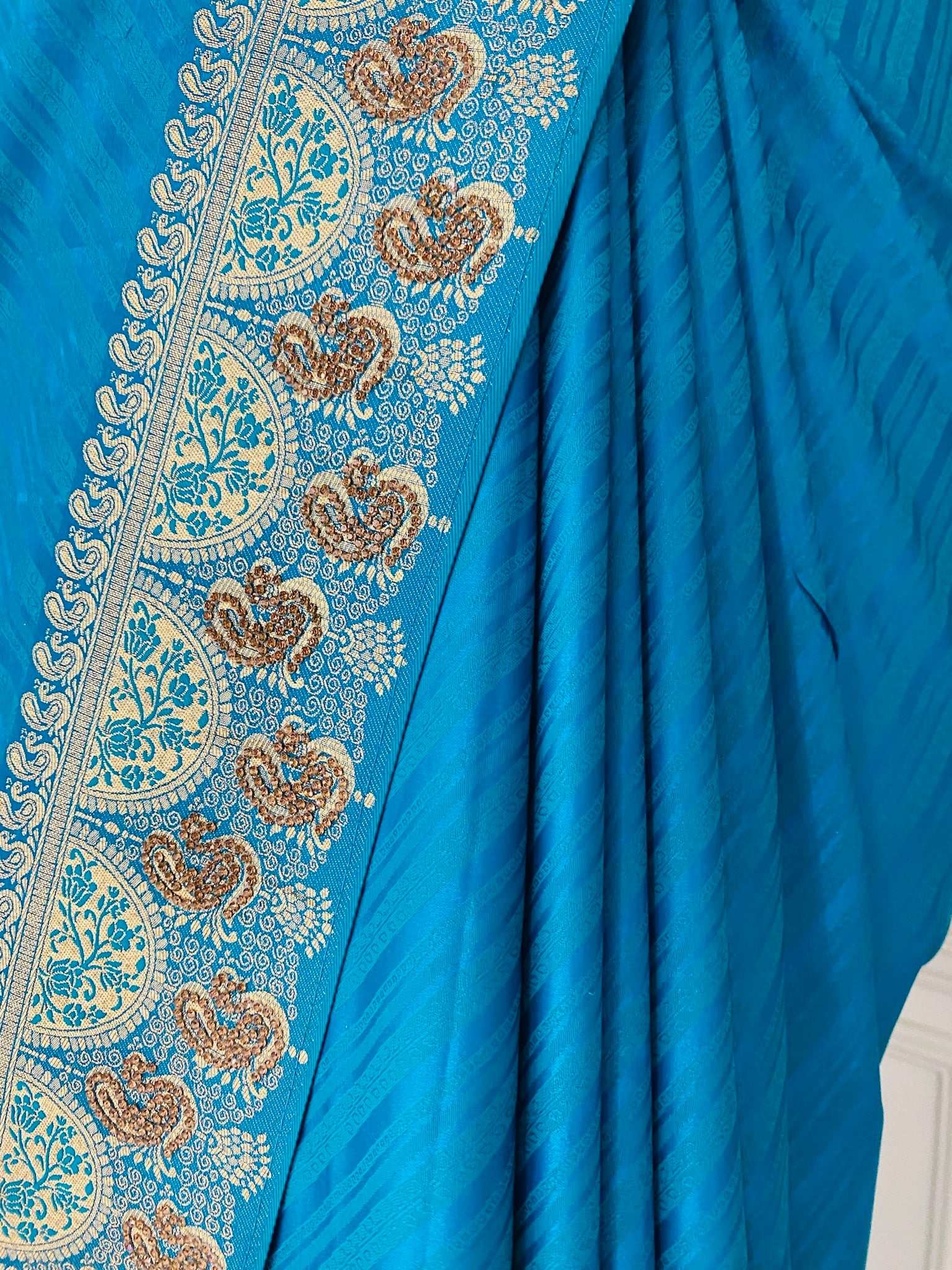 Peacock Blue Dual Tone Soft Silk Saree