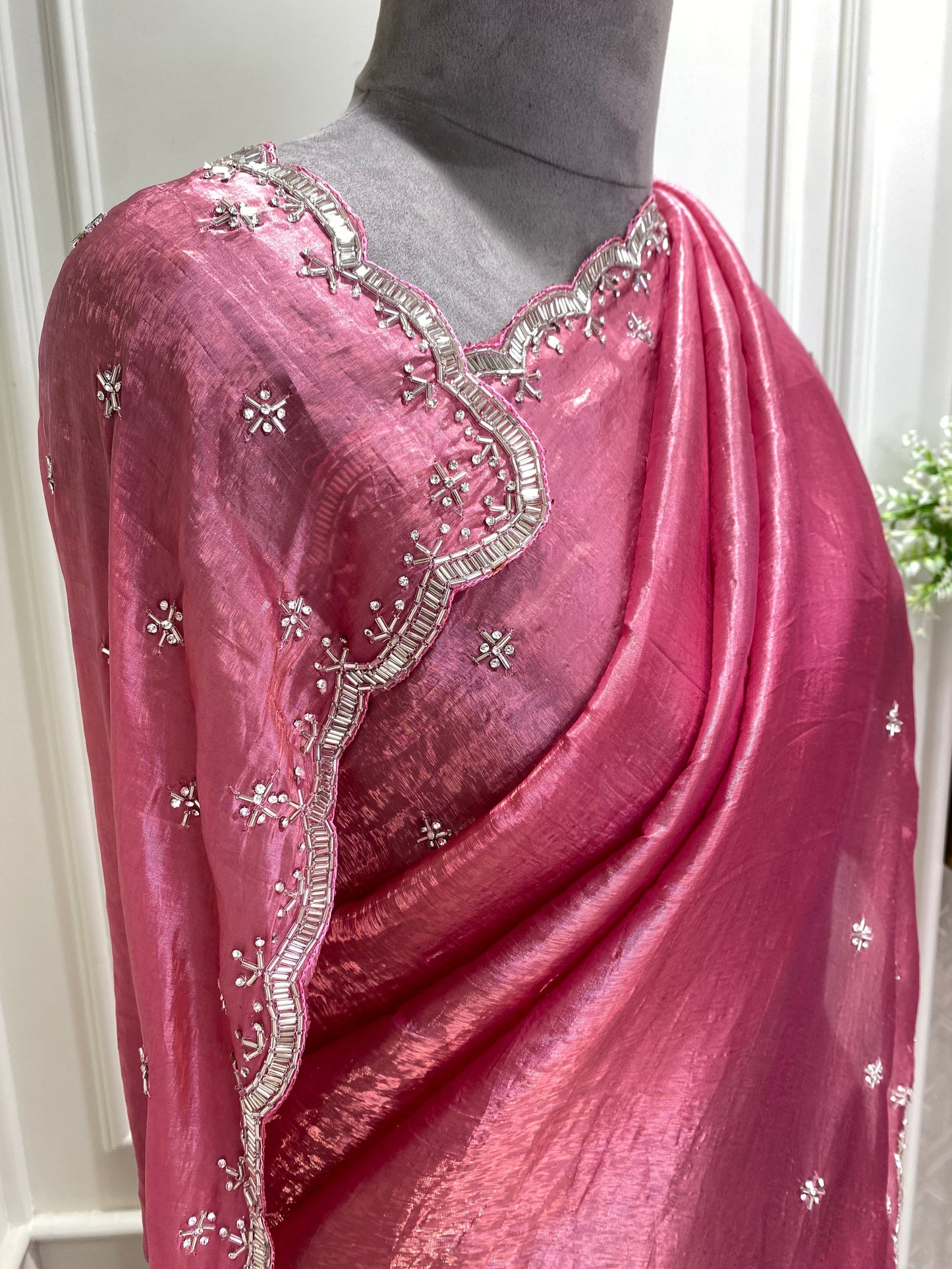 Gajri hand work organza saree