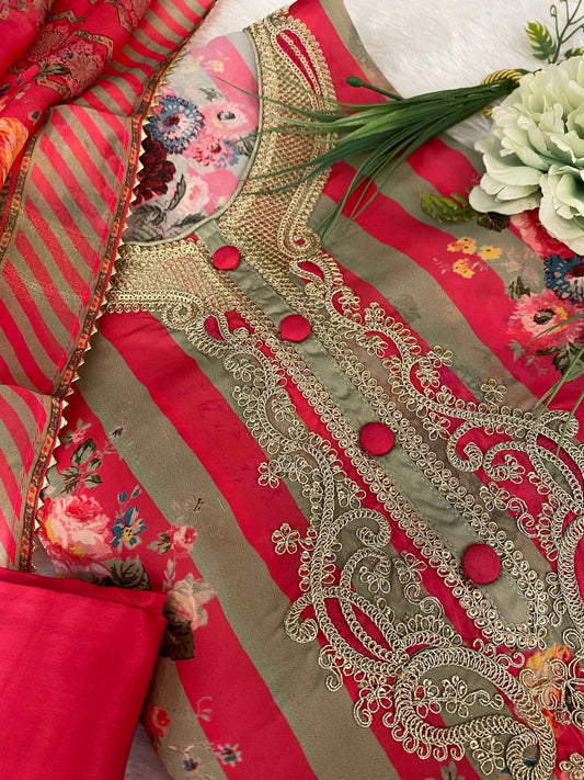 Rani Pink Sequins Crepe Unstitched Salwar Suit