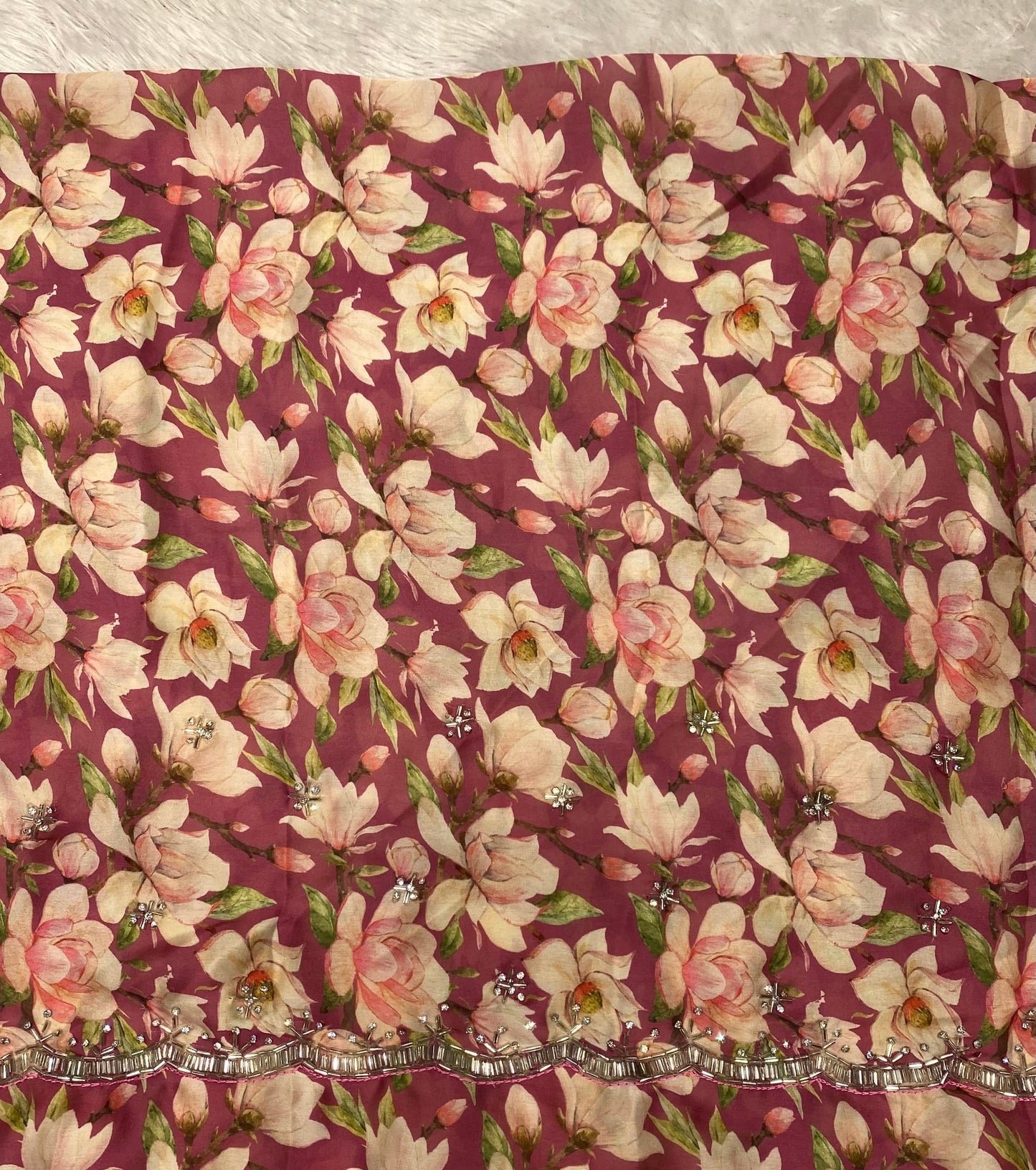 Gajri hand work organza saree