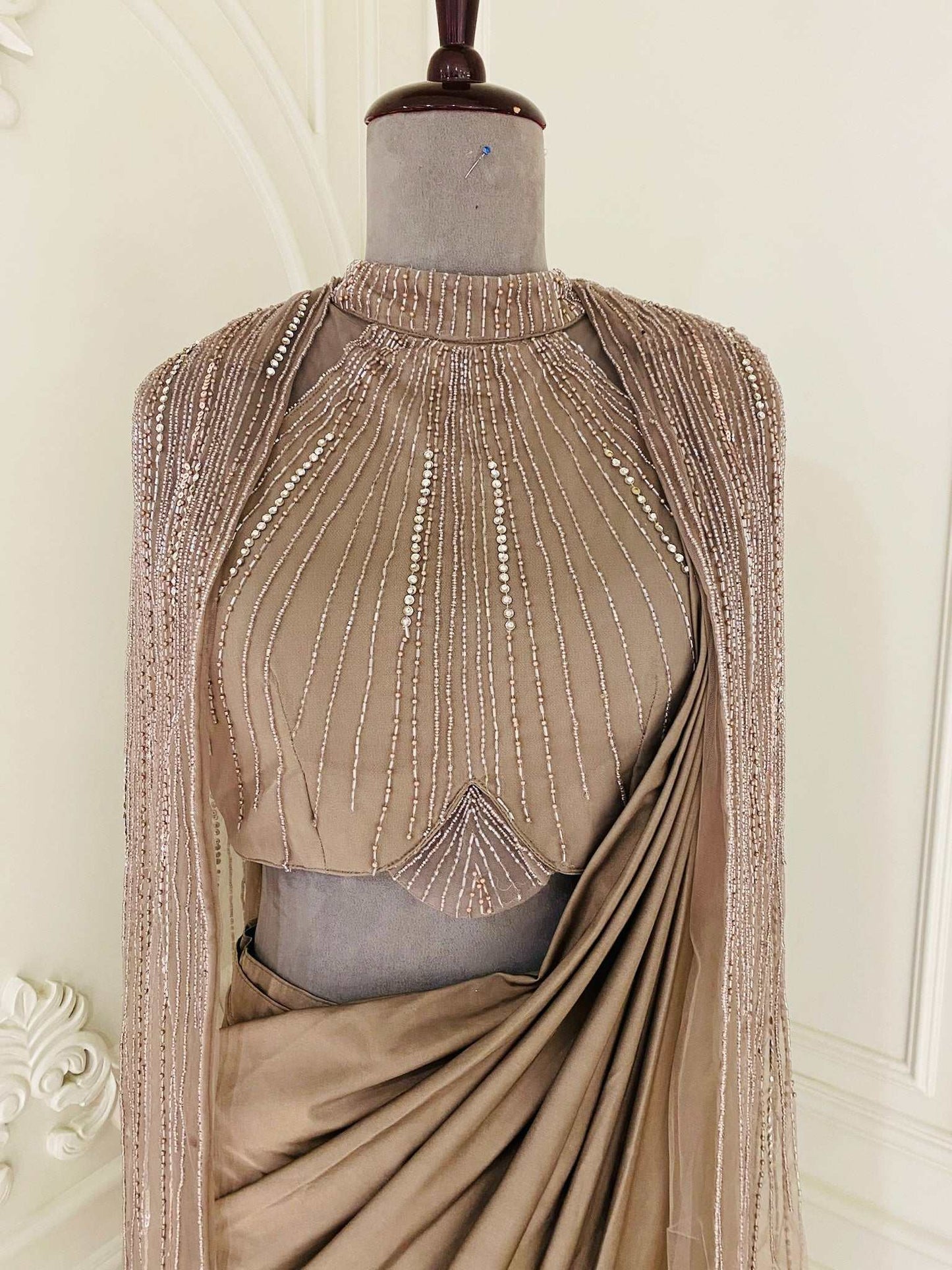 Powder blush drape saree