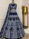 Dark Blue Net Lehenga