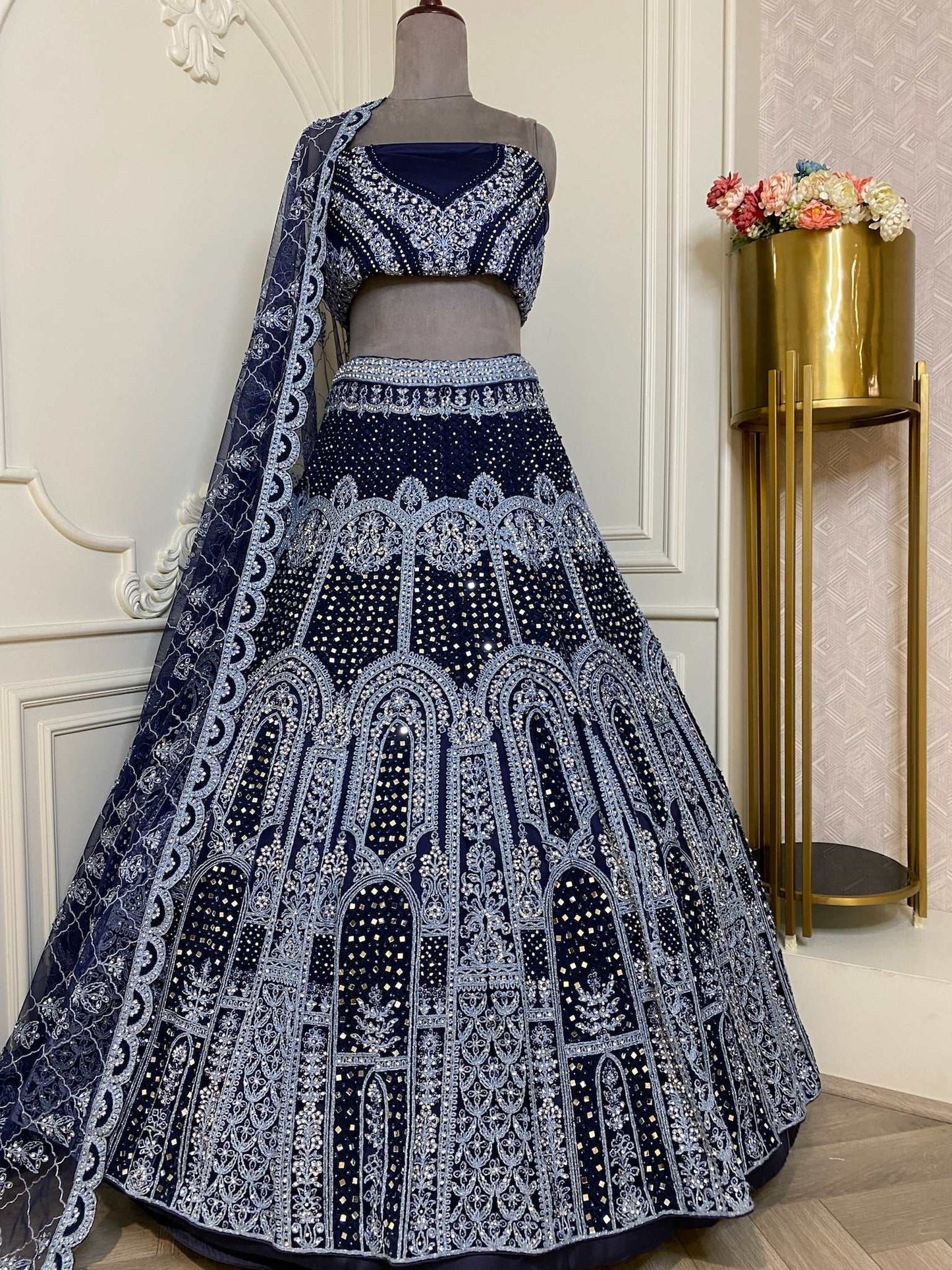 Dark Blue Net Lehenga