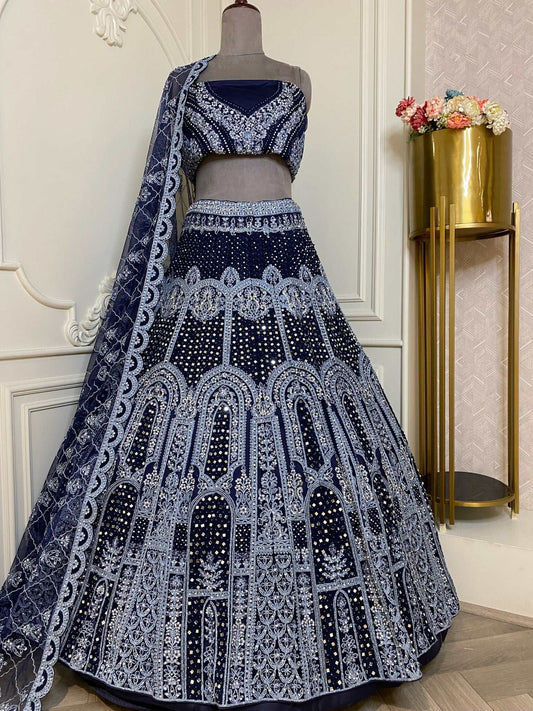 Dark Blue Net Lehenga