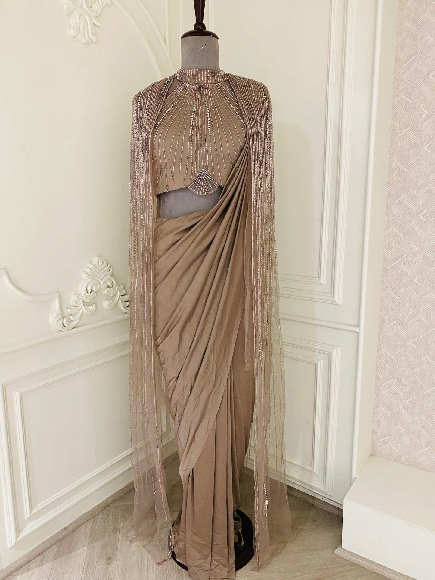 Powder blush drape saree