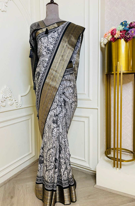 Black and white Printed Saree