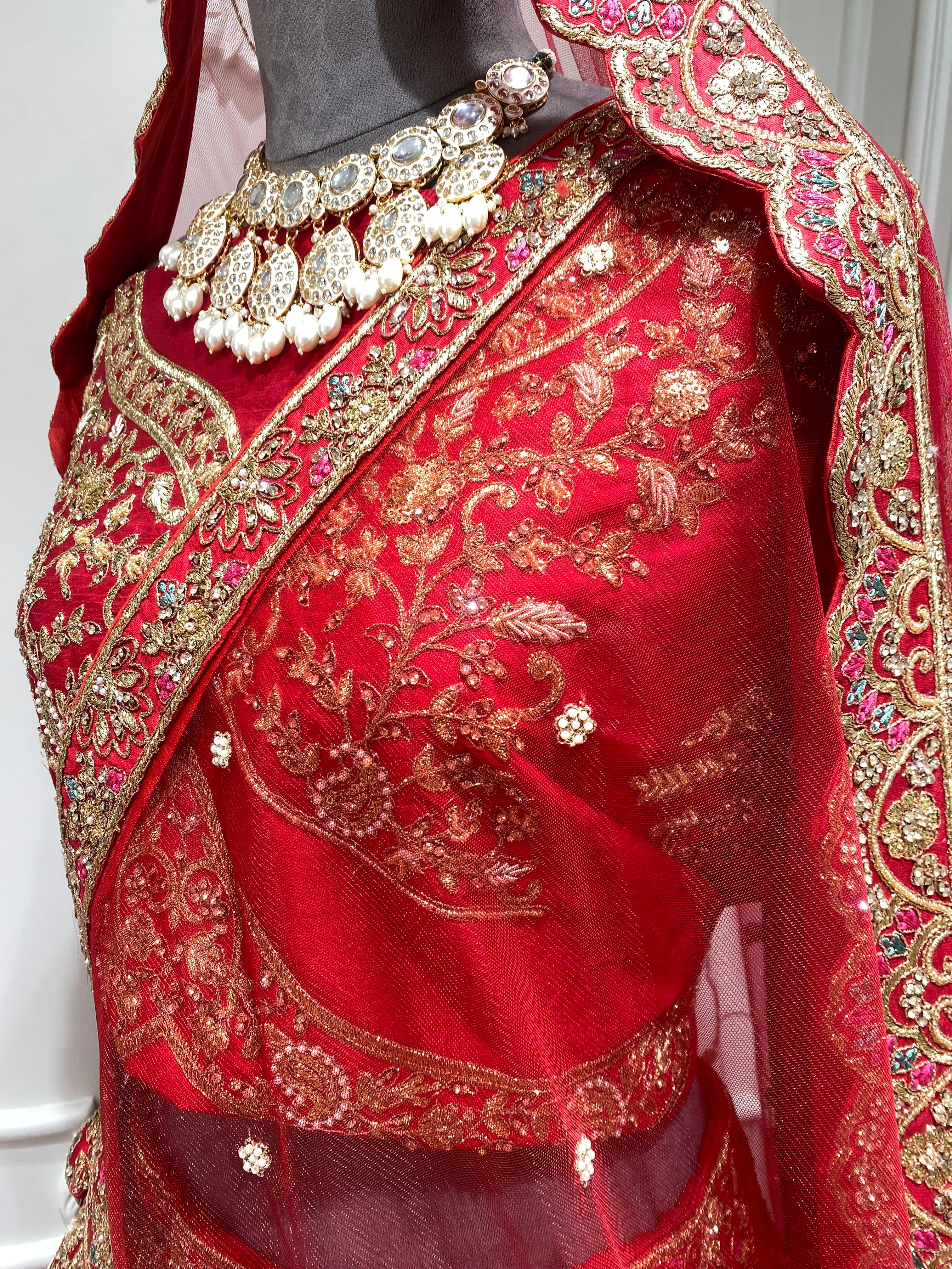 Red zari work bridal lehenga