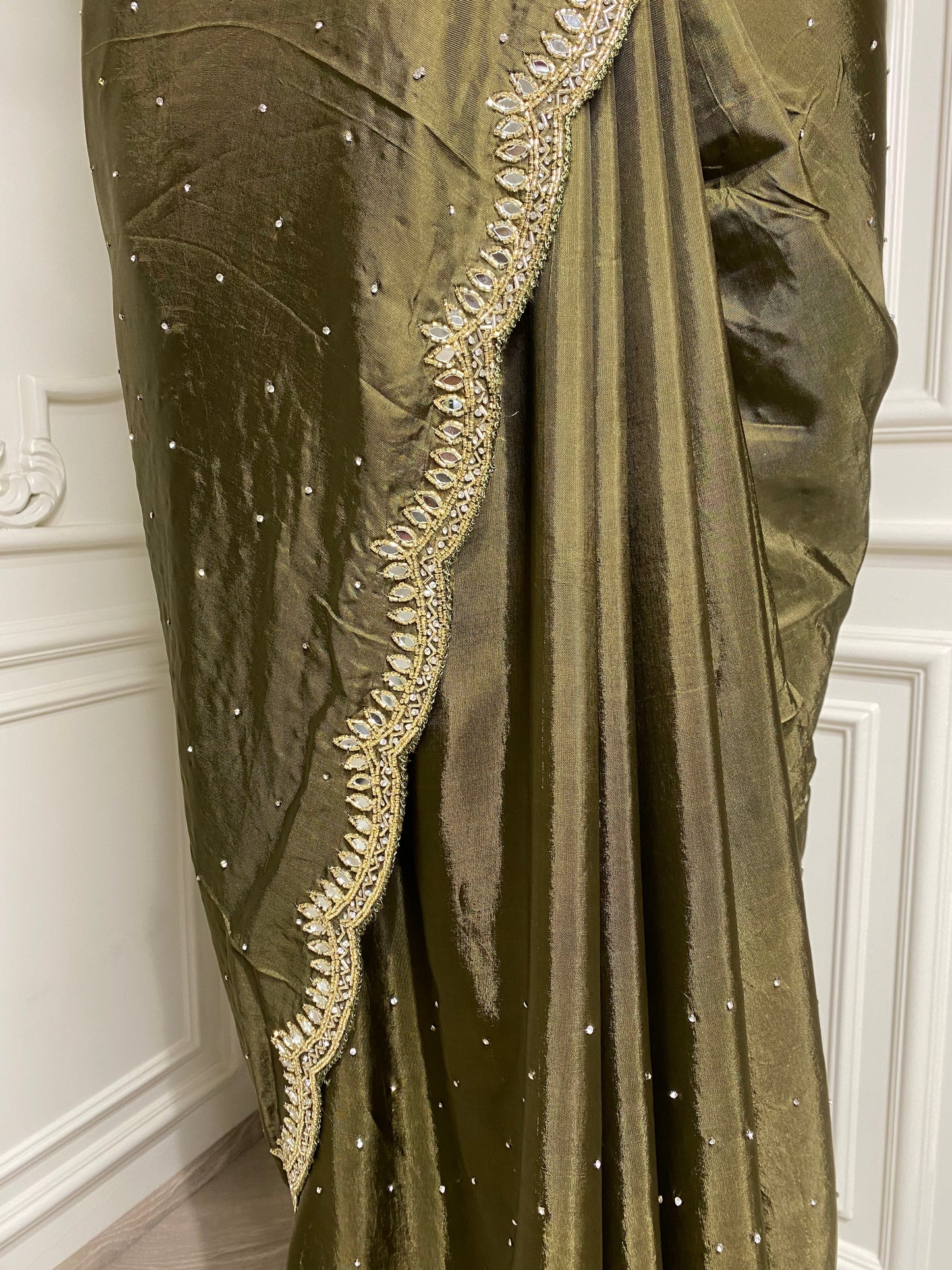 Opada silk saree with mirror work border
