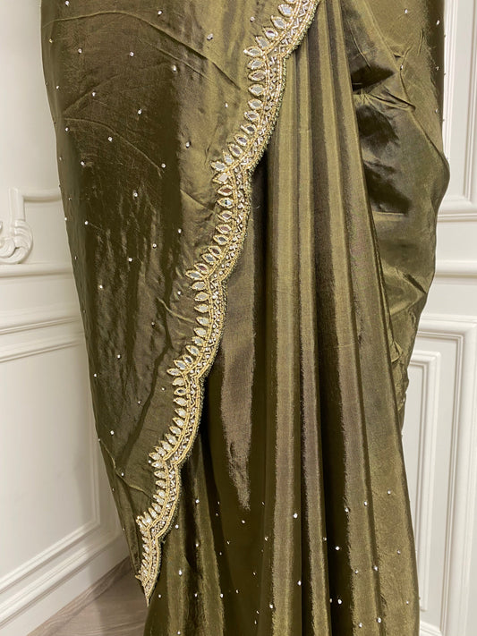 Opada silk saree with mirror work border