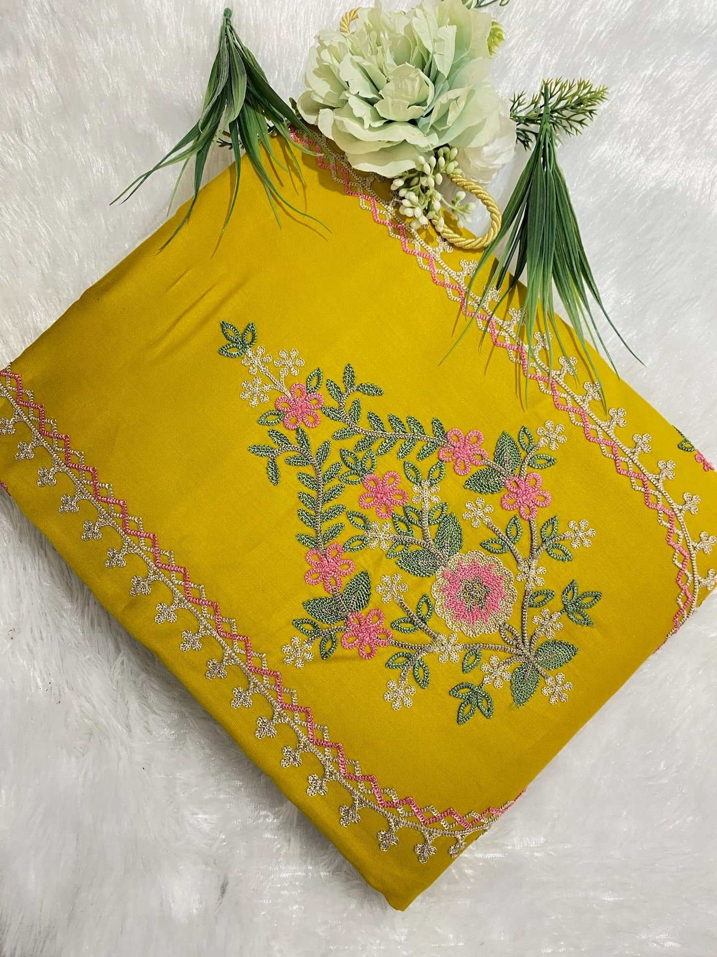 Resham Embroidery White Cotton Suit