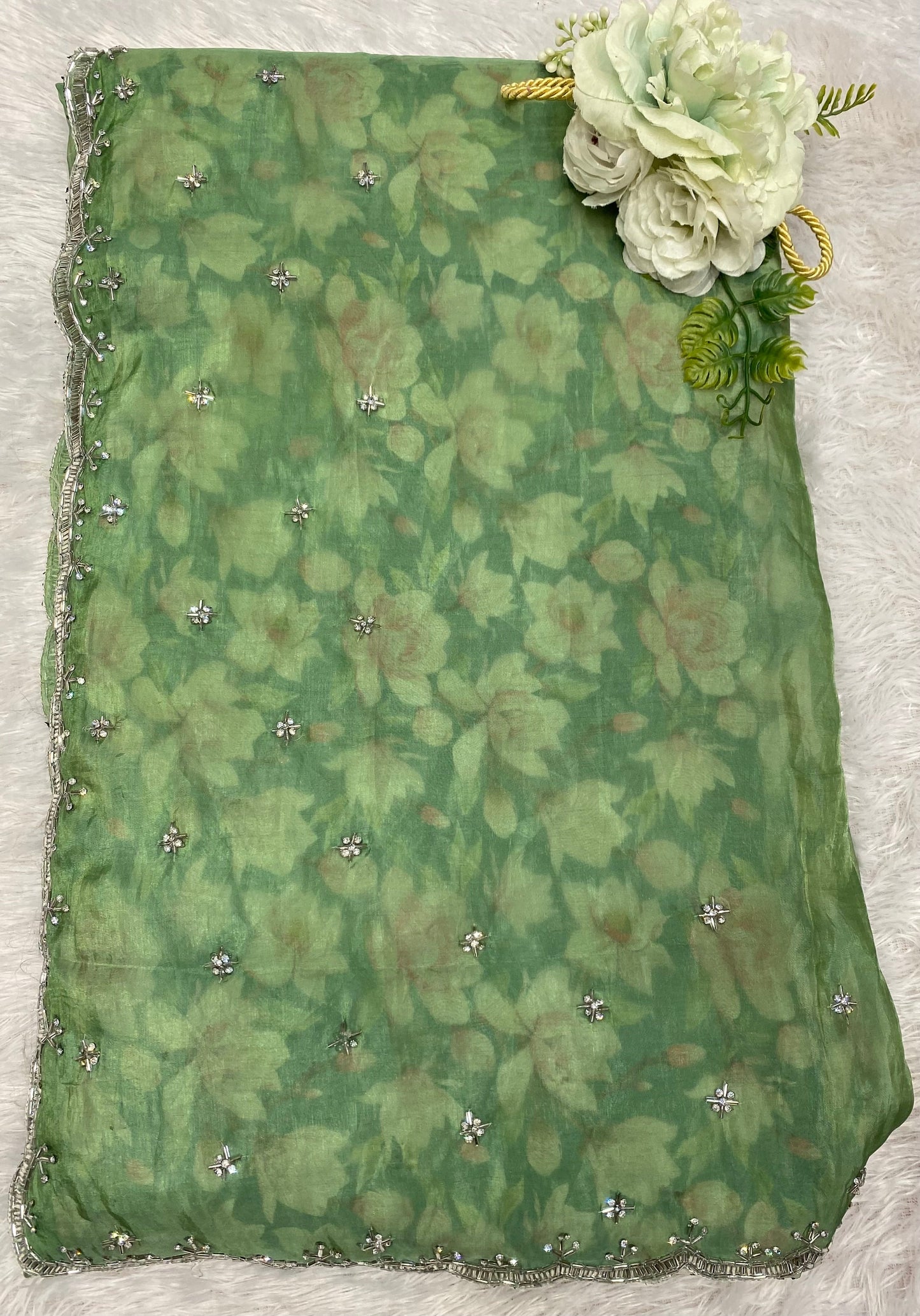Gajri hand work organza saree