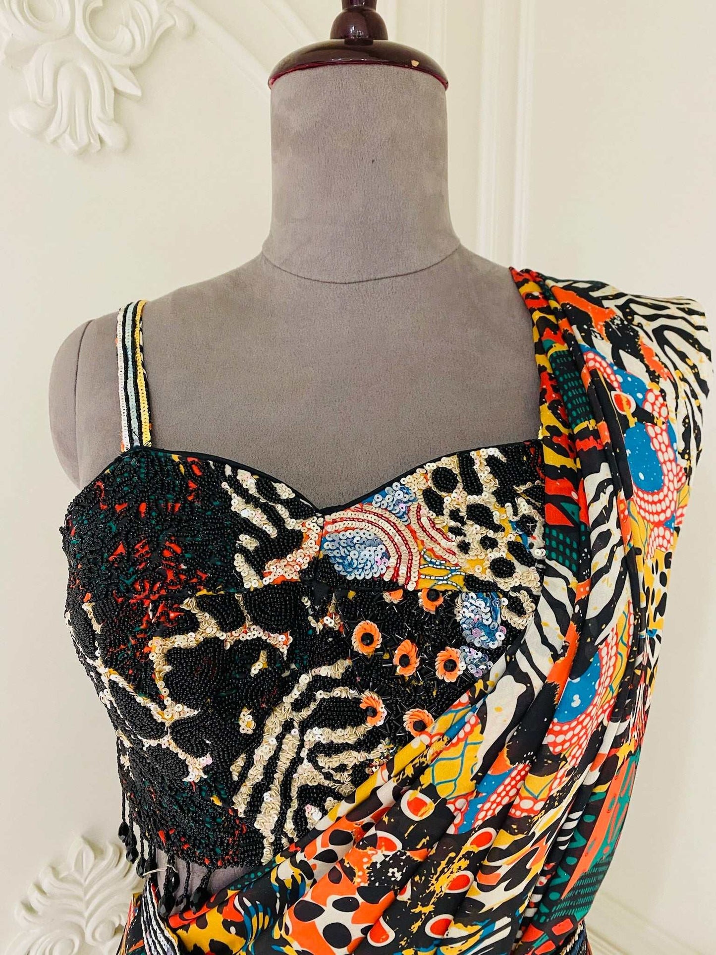 "Black Exotic Printed Ready-to-Wear Saree
