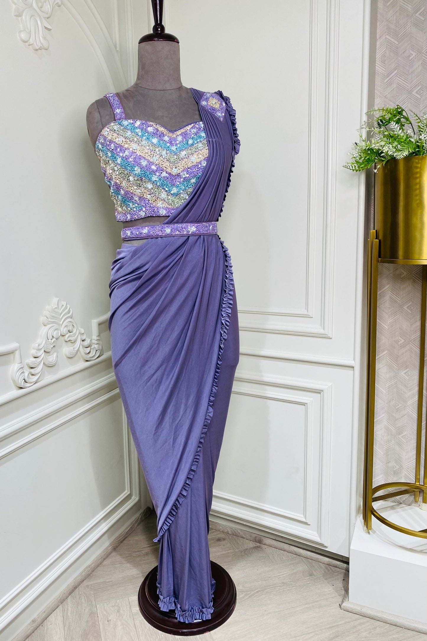 lilac ready to wear saree
