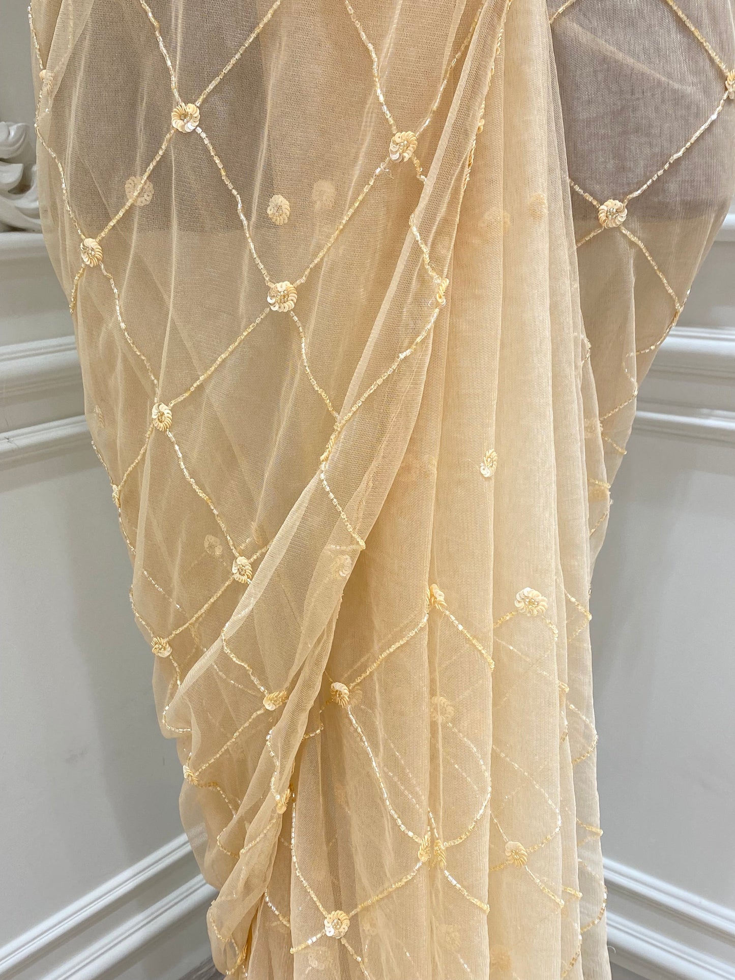 Net saree hand works with readymade blouse