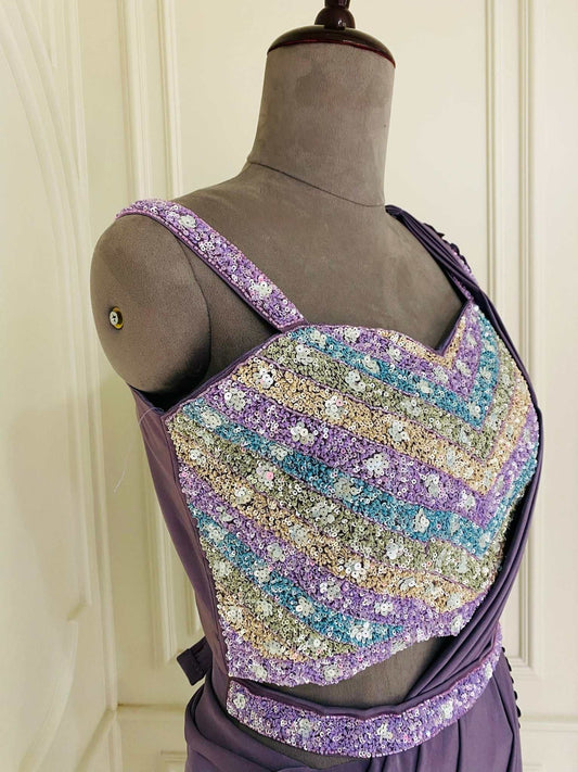 Lavender Dreams: Ready-to-Wear Saree with Intricate Embroidery