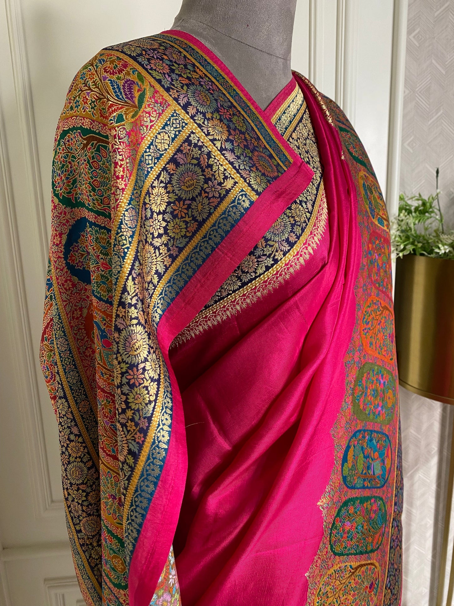 Gajji silk printed border with plain saree