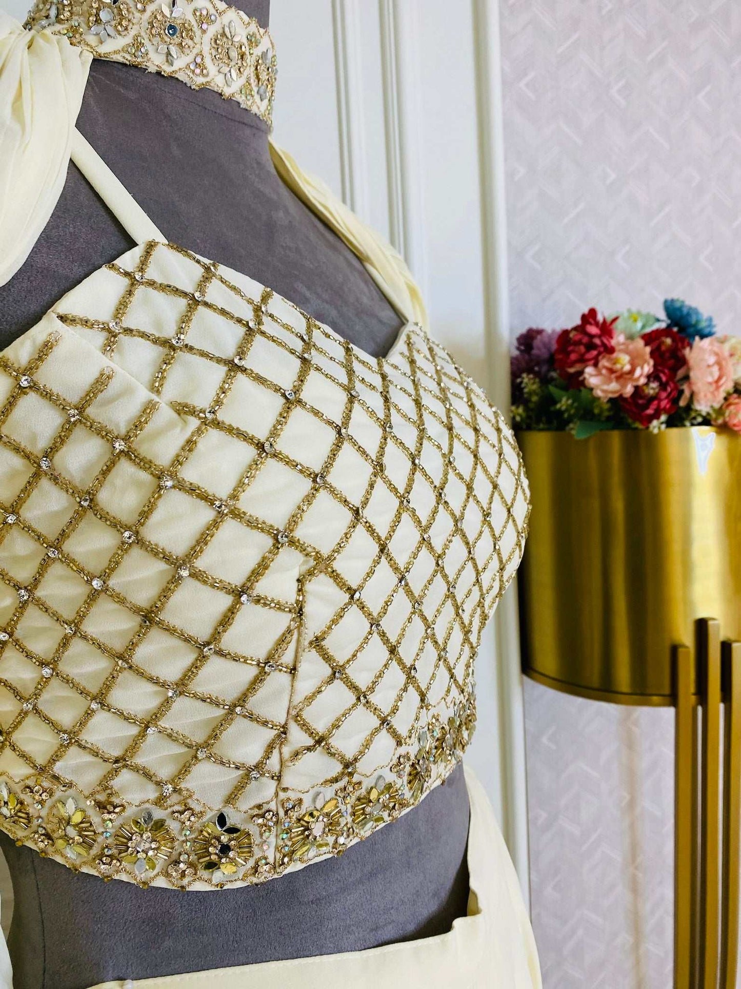 Ivory Sharara Set with Choker cape