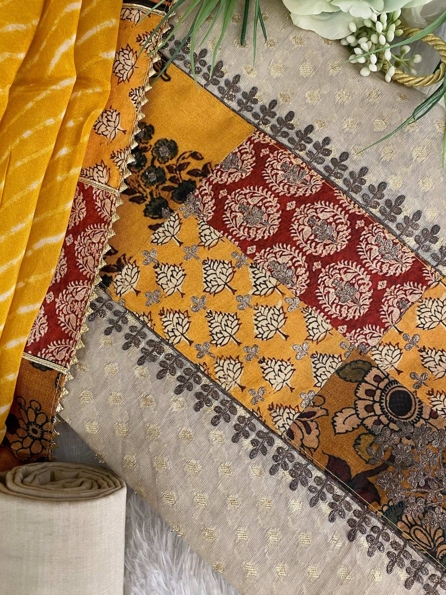 Gold Sequins Chanderi Unstitched Salwar Suit