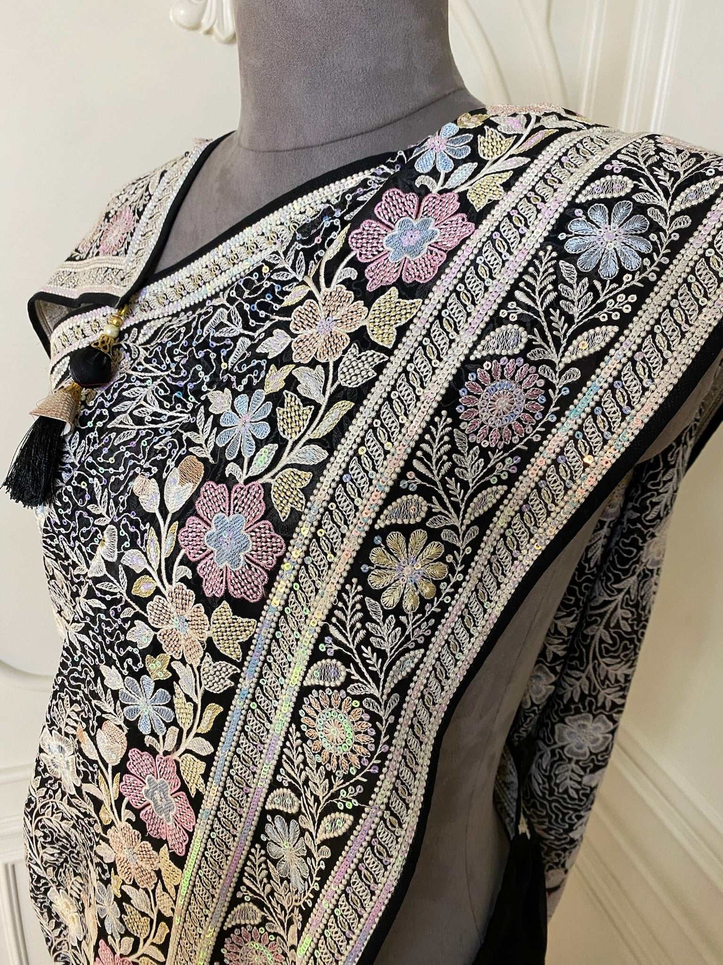 Black Over All Thread Work Saree