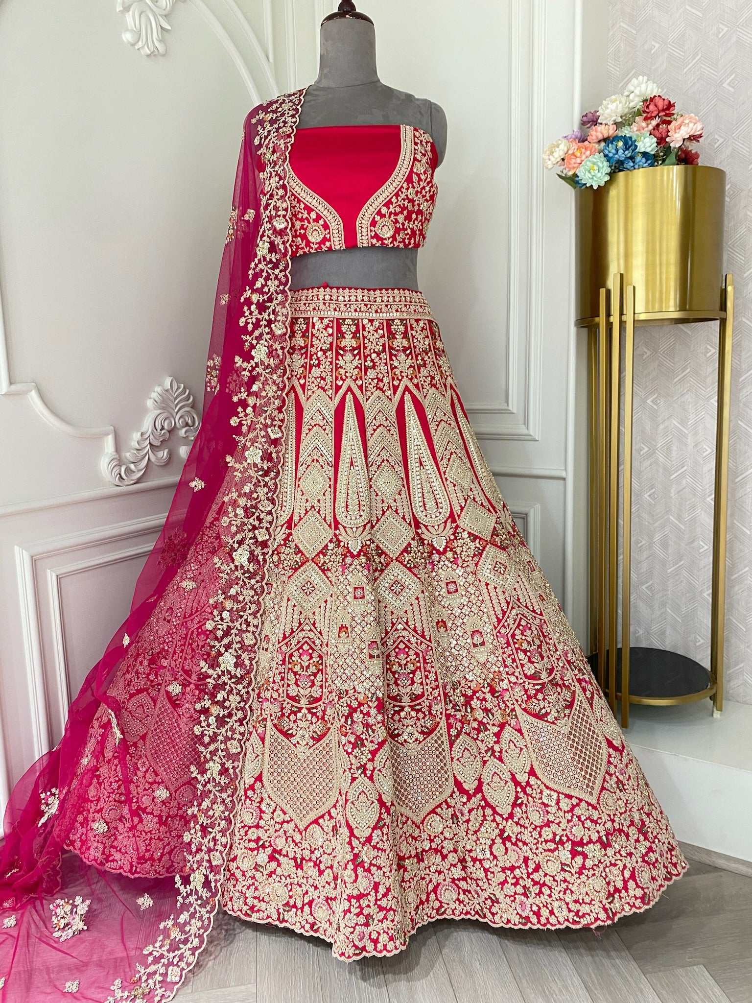 Coral Fuchsia Pink Lehenga